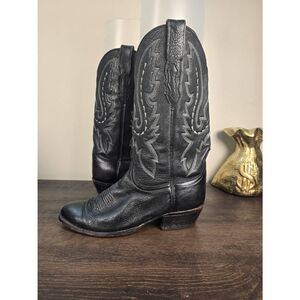 Lucchese 2000 Black Kangaroo Leather Cowboy Boots Men's Size 10 D T3010R4